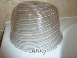 19thc Italian Murano Zanfirico Art Glass Ribbed Pink, Blue &adventurine 11cm Bowl