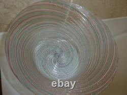 19thc Italian Murano Zanfirico Art Glass Ribbed Pink, Blue &adventurine 11cm Bowl