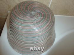 19thc Italian Murano Zanfirico Art Glass Ribbed Pink, Blue &adventurine 11cm Bowl