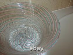 19thc Italian Murano Zanfirico Art Glass Ribbed Pink, Blue &adventurine 11cm Bowl