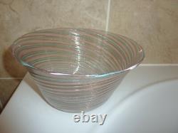 19thc Italian Murano Zanfirico Art Glass Ribbed Pink, Blue &adventurine 11cm Bowl