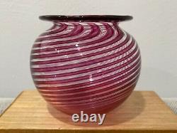 2003 Signed Art Glass Controlled Swirl Pink Red Magenta & Clear Colors Vase Bowl