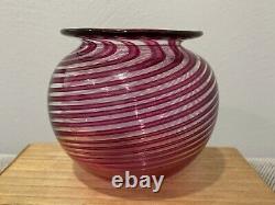 2003 Signed Art Glass Controlled Swirl Pink Red Magenta & Clear Colors Vase Bowl