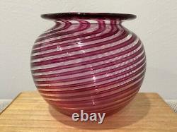 2003 Signed Art Glass Controlled Swirl Pink Red Magenta & Clear Colors Vase Bowl