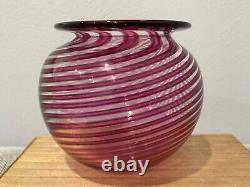 2003 Signed Art Glass Controlled Swirl Pink Red Magenta & Clear Colors Vase Bowl