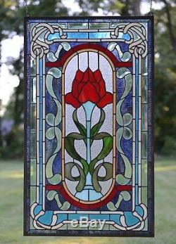 20.5 x 34.5 Handcrafted stained glass window panel A big Rose flower