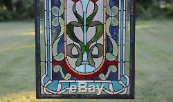 20.5 x 34 Lg Home Decor Handcrafted stained glass window panel Big Rose flower