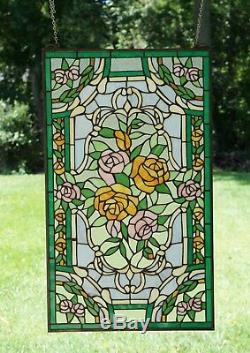 20 x 34Rose Flower Handcrafted stained glass window panel