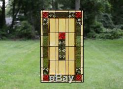 20 x 34 Large Handcrafted stained glass window panel Rose Flower