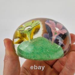 20thC Art Glass Paperweight With Pink, Purple, Orange & Yellow Flowers