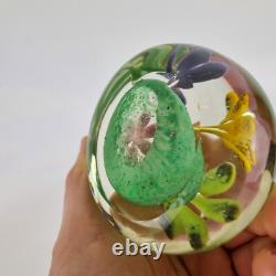 20thC Art Glass Paperweight With Pink, Purple, Orange & Yellow Flowers