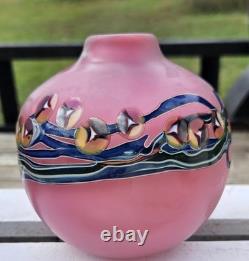 20th C. Handblown Pink Art Glass Vase 4.5 Style of O&F