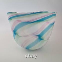 20th Century Art Glass Bowl Unsigned Pink, Blue, Green & White 16cm High