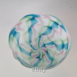 20th Century Art Glass Bowl Unsigned Pink, Blue, Green & White 16cm High