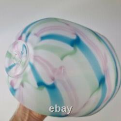 20th Century Art Glass Bowl Unsigned Pink, Blue, Green & White 16cm High