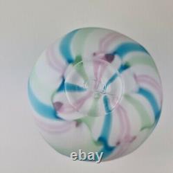 20th Century Art Glass Bowl Unsigned Pink, Blue, Green & White 16cm High