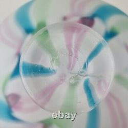 20th Century Art Glass Bowl Unsigned Pink, Blue, Green & White 16cm High