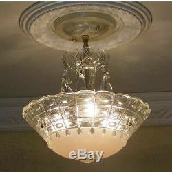 241 Vintage antique Glass Ceiling Light Lamp Fixture Chandelier art deco pink