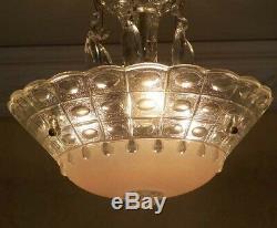 241 Vintage antique Glass Ceiling Light Lamp Fixture Chandelier art deco pink