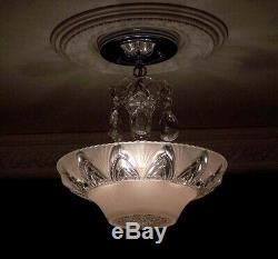 256 Vintage antique aRT DEco Ceiling Light Lamp Fixture Glass Chandelier pink
