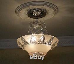 256 Vintage antique aRT DEco Ceiling Light Lamp Fixture Glass Chandelier pink