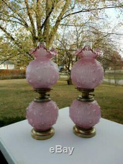 2 Fenton lamps Dusty Rose CABBAGE ROSE EMBOSSED GLASS GWTW