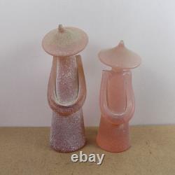 2 La Murrina Murano Art Glass Asian Figurines Scavo Pink Signed 10 & 8.5 Tall