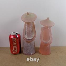 2 La Murrina Murano Art Glass Asian Figurines Scavo Pink Signed 10 & 8.5 Tall