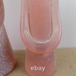 2 La Murrina Murano Art Glass Asian Figurines Scavo Pink Signed 10 & 8.5 Tall