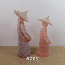 2 La Murrina Murano Art Glass Asian Figurines Scavo Pink Signed 10 & 8.5 Tall