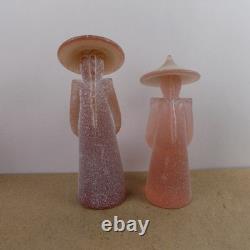 2 La Murrina Murano Art Glass Asian Figurines Scavo Pink Signed 10 & 8.5 Tall