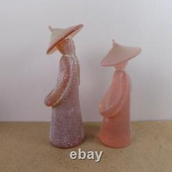 2 La Murrina Murano Art Glass Asian Figurines Scavo Pink Signed 10 & 8.5 Tall