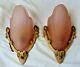 2 Markel Art Deco Slip Shade Wall Sconces Frosted Rose, Pink Thick Glass Shades