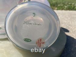 2 VTG Retired 25 yrs 98' Rose Fenton Vases Etched Signed Bill Fenton Opaque