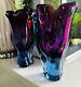 2 Vintage Chribska Cased Glass Vases Designed By Josef Hospodka