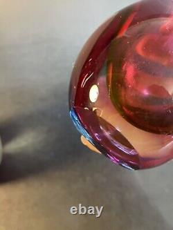 2 Vintage Murano Fishtail Vase Pink Blue Ribbon Art Glass 6-chip On Base