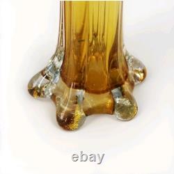 2 Vintage Murano Sommerso Yellow & Pink Hand Blown Glass Flower Vases 34cm