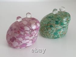 2 x Cambridge / Midsummer Pink & Green Glass Frog ex Whitefriars Jonny Payne