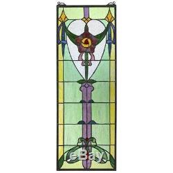 30.5 x 11 Art Nouveau Organic Rose Tiffany style Stained glass Window Panel