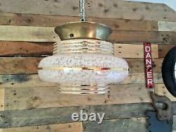 30's Art Deco Marbled Ufo Stepped Glass Ceiling Light Shade & Gallery Flycatcher