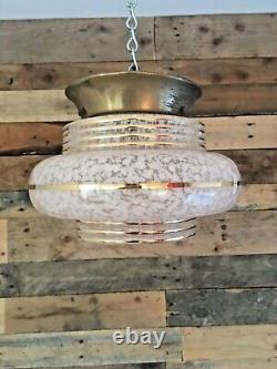 30's Art Deco Marbled Ufo Stepped Glass Ceiling Light Shade & Gallery Flycatcher