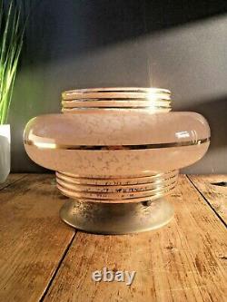 30's Art Deco Marbled Ufo Stepped Glass Ceiling Light Shade & Gallery Flycatcher