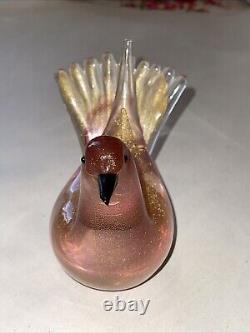 338 formia vetri gold/pink flecking vtg art glass murano sommerso bird signed