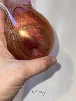 338 formia vetri gold/pink flecking vtg art glass murano sommerso bird signed