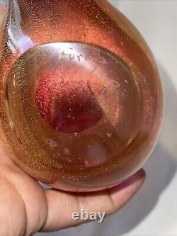 338 formia vetri gold/pink flecking vtg art glass murano sommerso bird signed