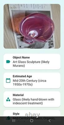 366F Murano Iridescent Pink Seguso Shell Trinket Dish Mid Century