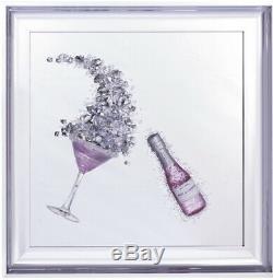 3D Pink Champagne Cocktail Drink Celebration wall art / Silver Mirrored Picture