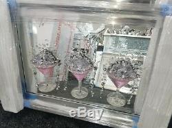3D Pink Cocktail Glasses (3) on an art mirrored picture