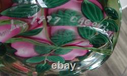 3.3 Signed Steven Lundberg Pink Dogwood Glass Paperweight with Exterior Leaves