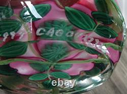 3.3 Signed Steven Lundberg Pink Dogwood Glass Paperweight with Exterior Leaves